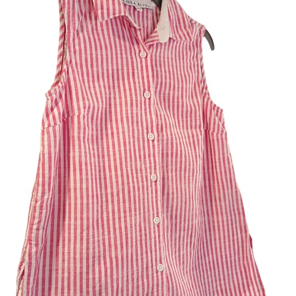 Lola River Women's Pink/White Striped Summer Blouse Sleeveless Size XS EUC - Picture 2 of 7